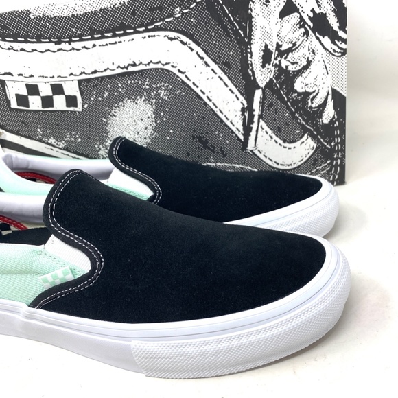VANS Skate Slip On Sneakers For Women Mint Black Suede Canvas Casual VN0A5FCAM2T - Picture 8 of 11